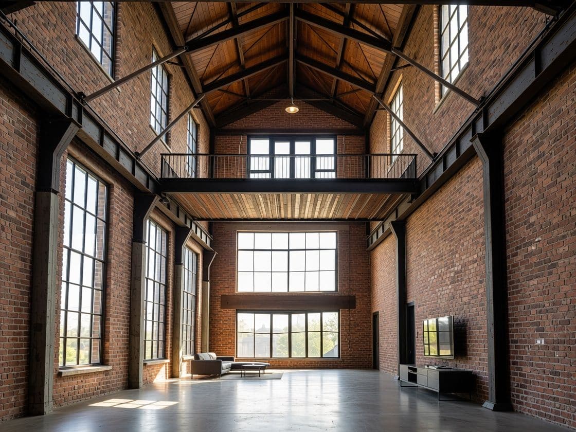 Photorealistic AI render of a loft interior, the kind of image that benefits from 8K upscaling for print
